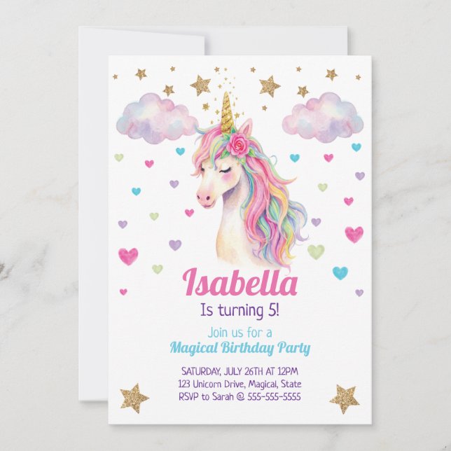 Invitación Cumpleaños de las Chicas Brillo Unicornio (Anverso)