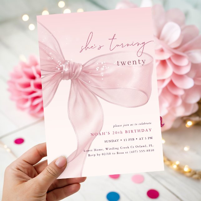 Invitación Cumpleaños de las chicas con lazo rosa sonrojado 2 (Subido por el creador)