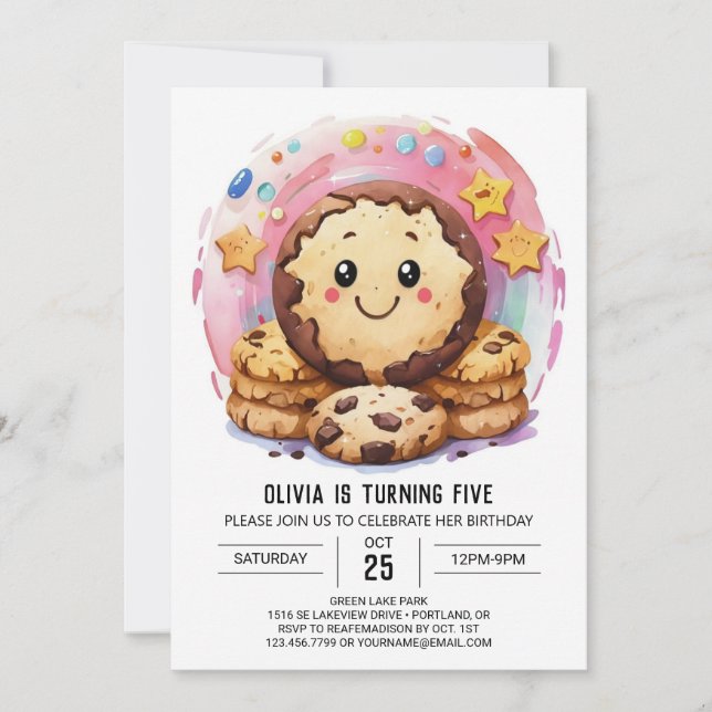 Invitación Cumpleaños de las cookies imprimibles de Happy sim (Anverso)