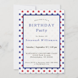 Invitación Cumpleaños de las Estrellas Azules Rojas Patriótic