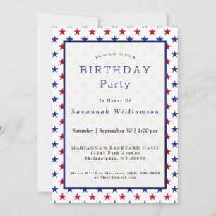 Invitación Cumpleaños de las Estrellas Azules Rojas Patriótic