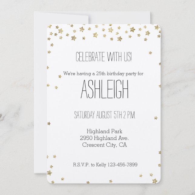 Invitación Cumpleaños de las estrellas del oro (Anverso)