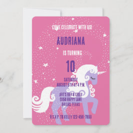 Invitación Cumpleaños de las Estrellas Pink Purple Unicorn