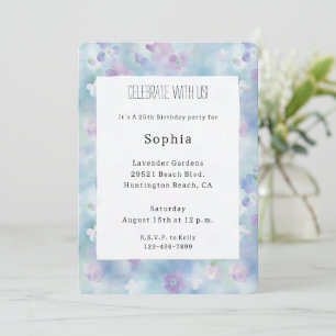 Invitación Cumpleaños de las Flores Blancas Púrpura de bonito