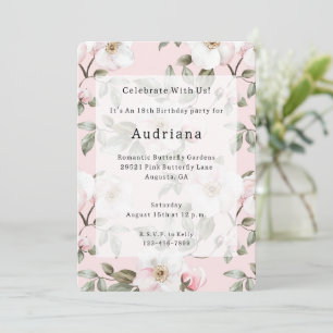 Invitación Cumpleaños de las Flores Blancas Rosa bonito