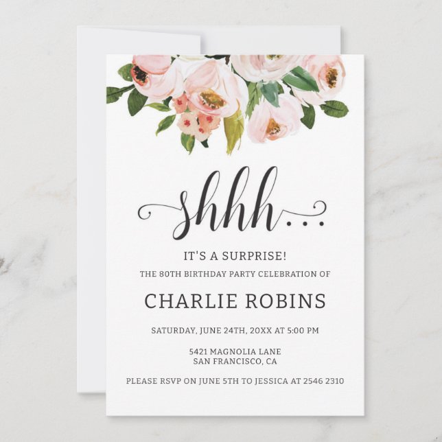 Invitación Cumpleaños de las Flores de Acuarela (Anverso)