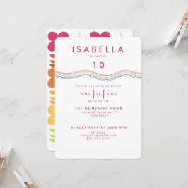 Invitación Cumpleaños de las flores de arcoiris retro diverti