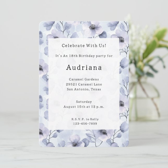 Invitación Cumpleaños de las Flores de Lavanda Púrpura de bon (Anverso de pie)