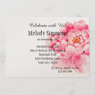 Invitación Cumpleaños de las Flores Pink Peony