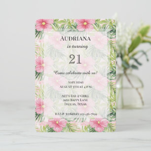 Invitación Cumpleaños de las Flores Rosadas Tropicales