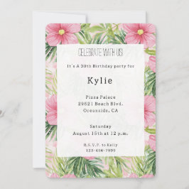 Invitación Cumpleaños de las Flores Rosadas Tropicales