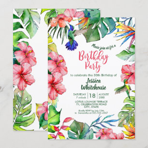 Invitación Cumpleaños de las Flores Tropicales Hawaianas