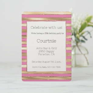 Invitación Cumpleaños de las franjas de oro rosadas