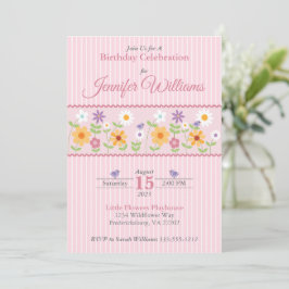 Invitación Cumpleaños de las franjas florales rosadas
