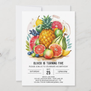 Invitación Cumpleaños de las frutas coloridas de color acuáti