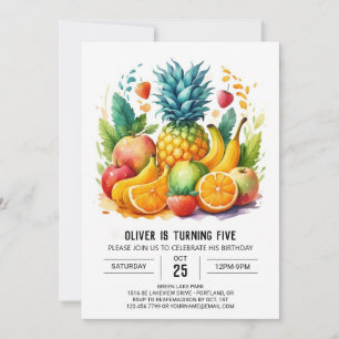 Invitación Cumpleaños de las frutas de color de agua boho en 