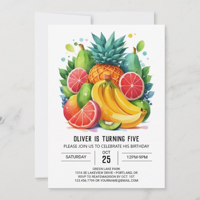 Invitación Cumpleaños de las frutas modernas de Apple (Anverso)