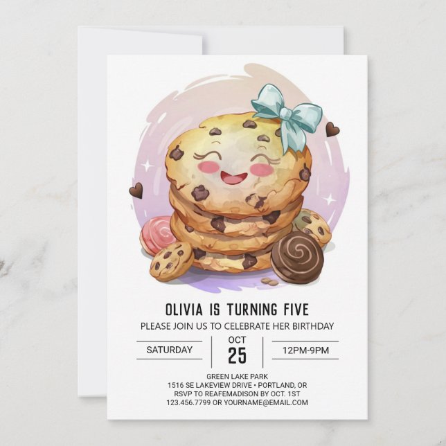 Invitación Cumpleaños de las galletas de chocolate eleganteme (Anverso)