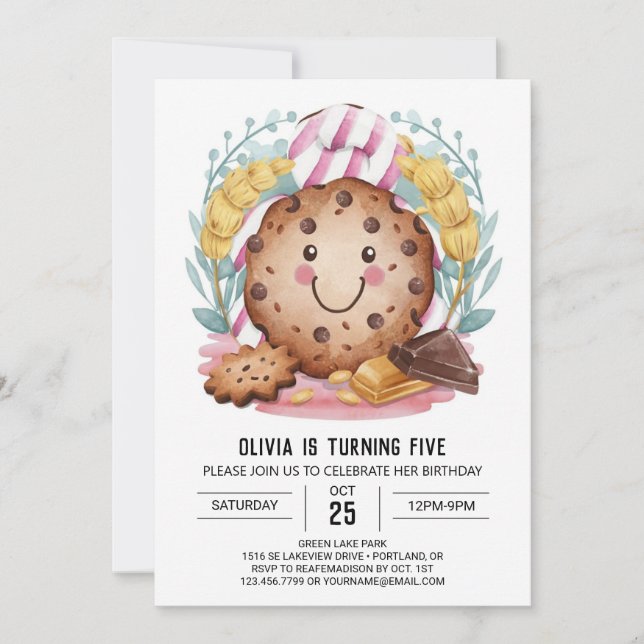 Invitación Cumpleaños de las galletas de la diversión editabl (Anverso)