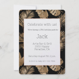 Invitación Cumpleaños de las hojas tropicales de oro negro