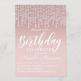 Invitación Cumpleaños de las luces de diamante colgantes rosa