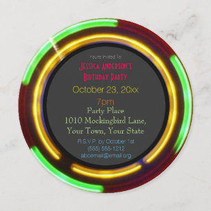 Invitación Cumpleaños de las luces de neón láser