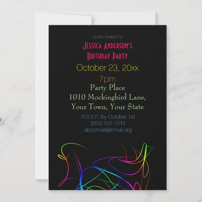 Invitación Cumpleaños de las luces de neón láser (Anverso)