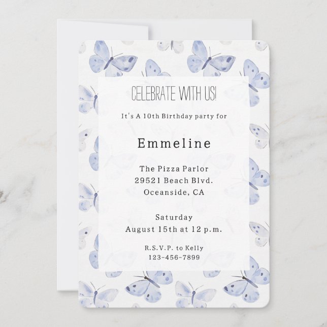 Invitación Cumpleaños de las mariposas Girly Purple Lavender (Anverso)