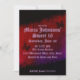 Invitación Cumpleaños de las Mariposas Góticas