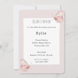 Invitación Cumpleaños de las mariposas rosadas de bonito