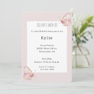 Invitación Cumpleaños de las mariposas rosadas de bonito
