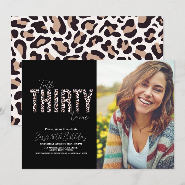 Invitación Cumpleaños de las mujeres con foto del leopardo Ta (Anverso / Reverso)