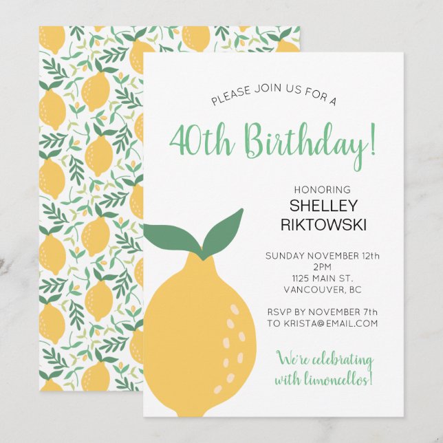 Invitación Cumpleaños de las mujeres de Limoncello Amarillo L (Anverso / Reverso)