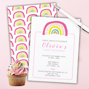 Invitación Cumpleaños de las Niñas Arcoíris por Primera Vez