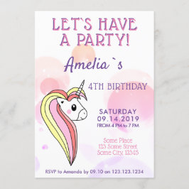 Invitación Cumpleaños de las niñas de Cute Unicorn