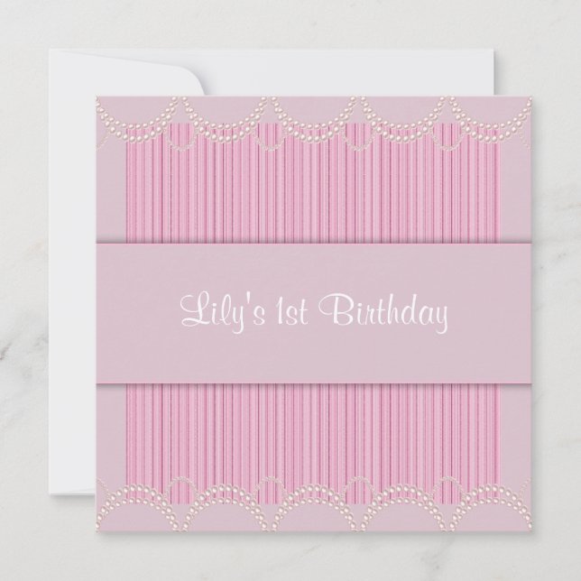 Invitación Cumpleaños de las niñas de raya de pinstriped Perl (Anverso)
