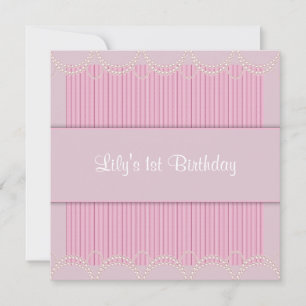 Invitación Cumpleaños de las niñas de raya de pinstriped Perl