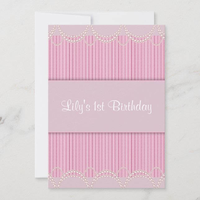 Invitación Cumpleaños de las niñas de raya de pinstriped Perl (Anverso)