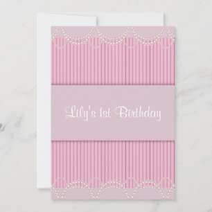Invitación Cumpleaños de las niñas de raya de pinstriped Perl