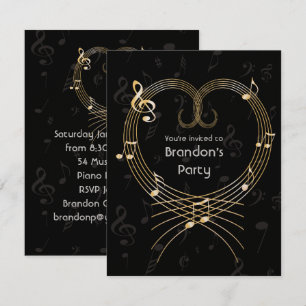 Invitación Cumpleaños de las notas musicales del Golden Heart