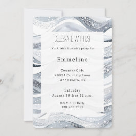 Invitación Cumpleaños de las Olas de Espuma Plata de moda