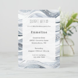 Invitación Cumpleaños de las Olas de Espuma Plata de moda