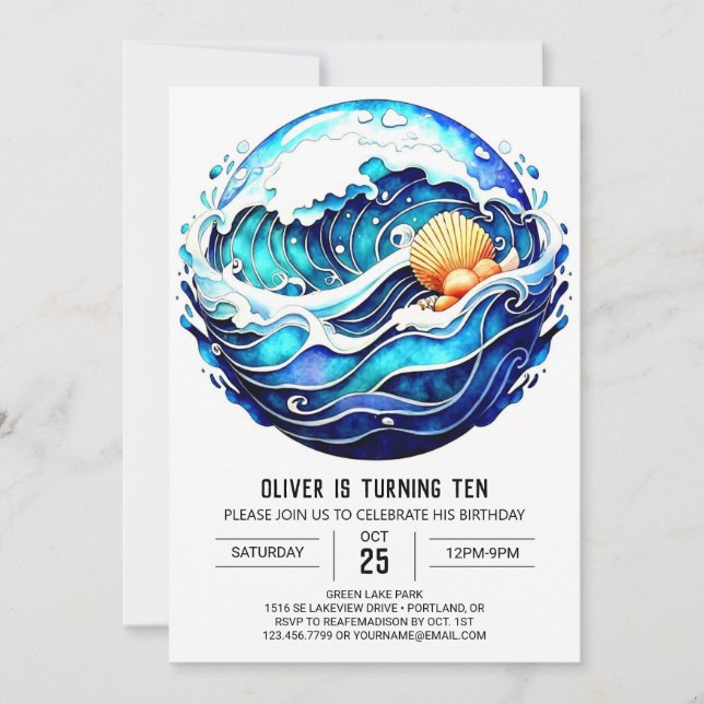 Invitación Cumpleaños de las Olas Oceánicas Náuticas (Anverso)