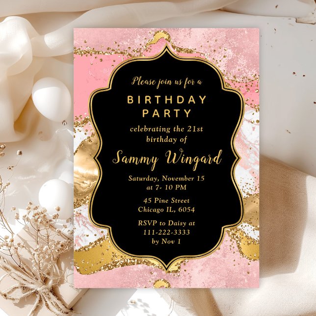 Invitación Cumpleaños de las Secuencias de Oro y Rosa (Subido por el creador)