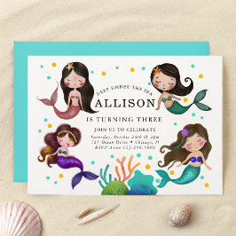 Invitación Cumpleaños de las sirenas bajo el mar Chicas bonit