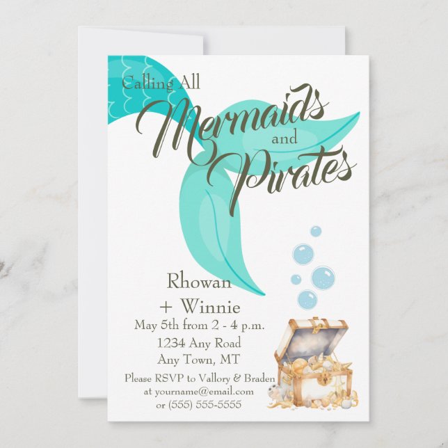 Invitación Cumpleaños de las Sirenas y los Piratas (Anverso)