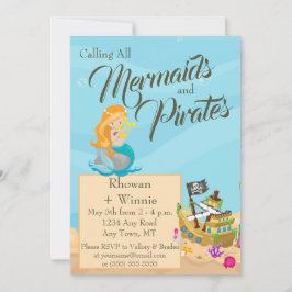 Invitación Cumpleaños de las Sirenas y los Piratas