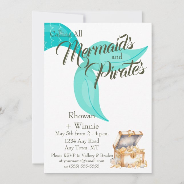 Invitación Cumpleaños de las Sirenas y los Piratas (Anverso)