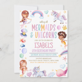 Invitación Cumpleaños de las Sirenas y Unicornios