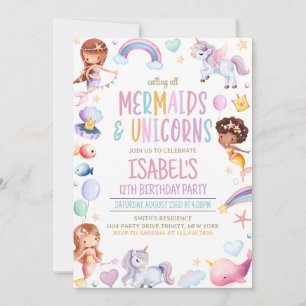 Invitación Cumpleaños de las Sirenas y Unicornios